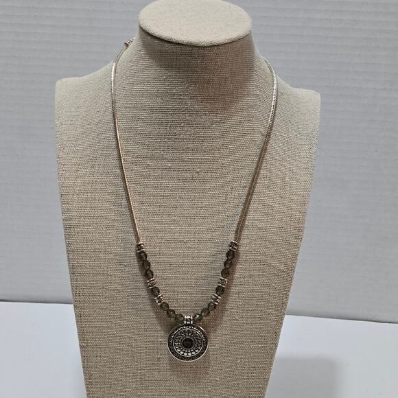 Brighton Crystal Beaded Round Pendant Silver Plated Necklace - Picture 2 of 6